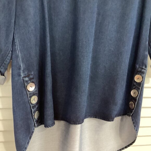 Soft Surrounding Blue V-Neck Tunic Blouse 3/4 Roll Tab Sleeve Size S 100% Tencel - Picture 6 of 10
